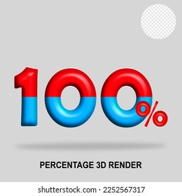 3D render number percentage red blue glosy color