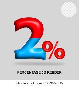 3D render number percentage red blue glosy color