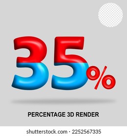 3D render number percentage red blue glosy color