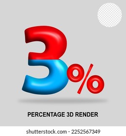 3 D número de representación porcentaje color rojo brillante azul