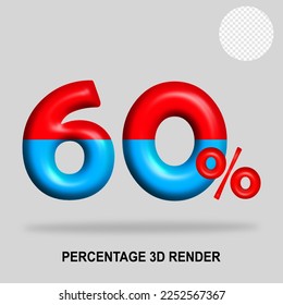 3 D número de representación porcentaje color rojo brillante azul