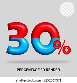 3D render number percentage red blue glosy color