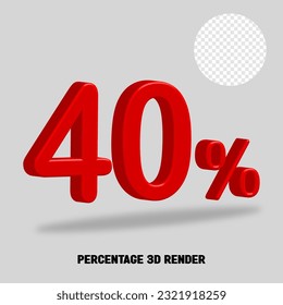 3D render number percentage red color