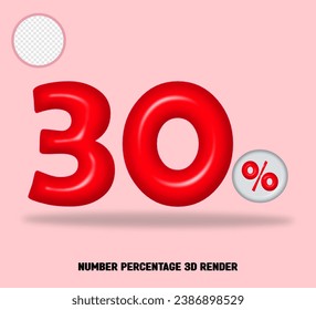 3D render number percentage red color glossy
