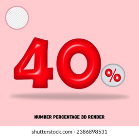 3D render number percentage red color glossy