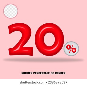 3D render number percentage red color glossy