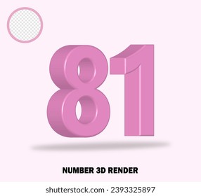 3D render number with pink color glossy