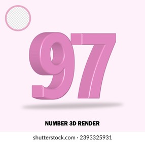 3D render number with pink color glossy