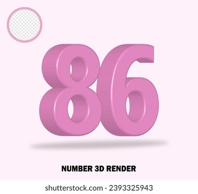 3D render number with pink color glossy