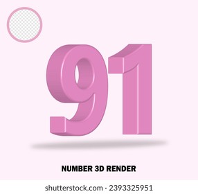 3D render number with pink color glossy