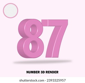 3D render number with pink color glossy