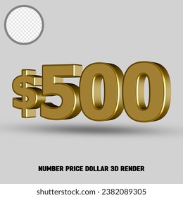 3D render number price dollar with gold style
