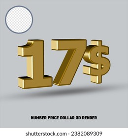 3D render number price dollar with gold style