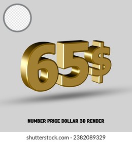 3D render number price dollar with gold style