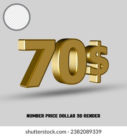 3D render number price dollar with gold style