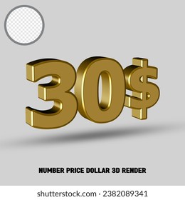 3D render number price dollar with gold style