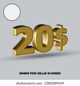 Precio número de renderización 3D dólar con estilo oro