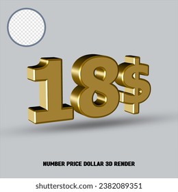 Precio número de renderización 3D dólar con estilo oro