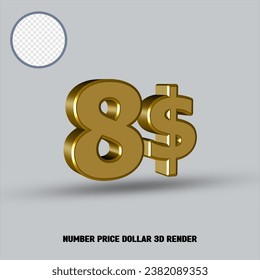 3D render number price dollar with gold style