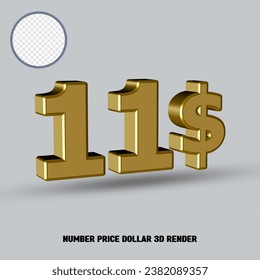 3D render number price dollar with gold style