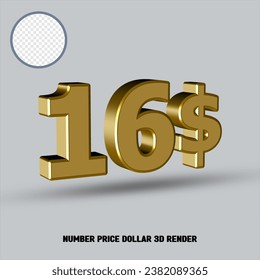 3D render number price dollar with gold style