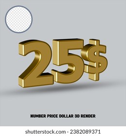 Precio número de renderización 3D dólar con estilo oro