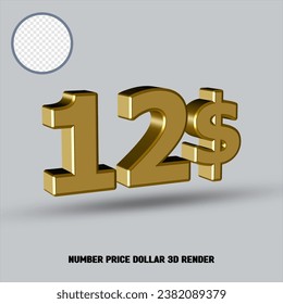 3D render number price dollar with gold style