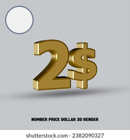 3D render number price dollar with gold style