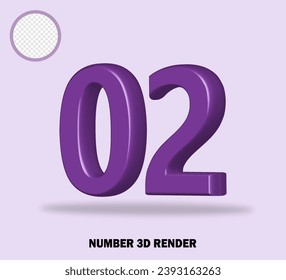 3D render number with purple color glossy