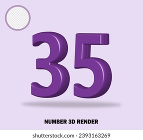 3D render number with purple color glossy