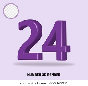 3D render number with purple color glossy