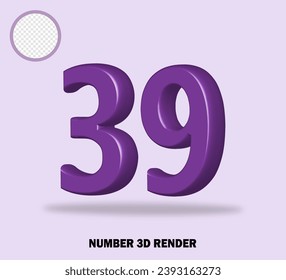 3D render number with purple color glossy