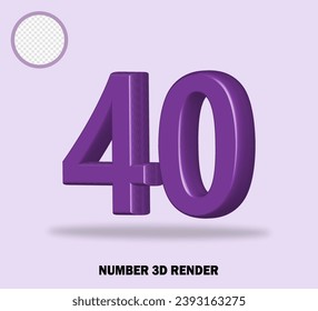 3D render number with purple color glossy