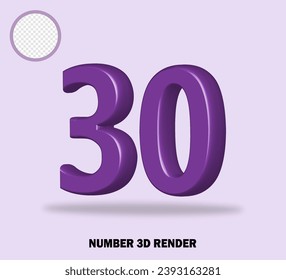 3D render number with purple color glossy