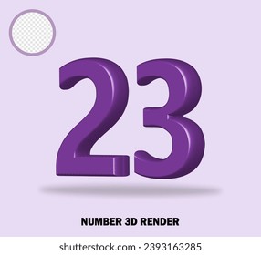 3D render number with purple color glossy
