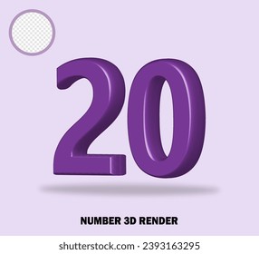 3D render number with purple color glossy