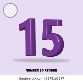 3D render number with purple color glossy