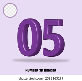 3D render number with purple color glossy