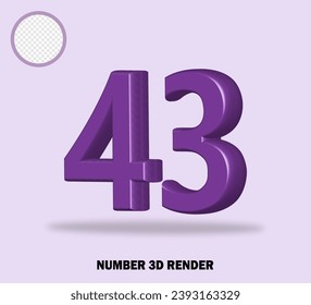 3D render number with purple color glossy