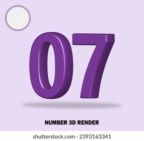 3D render number with purple color glossy