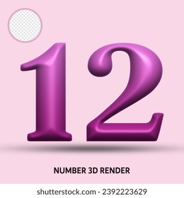 3D render number purple gradient color