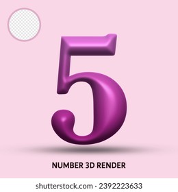 3D render number purple gradient color