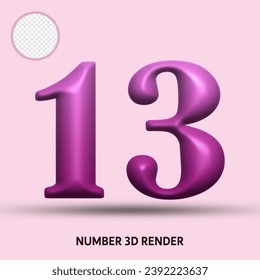 3D render number purple gradient color