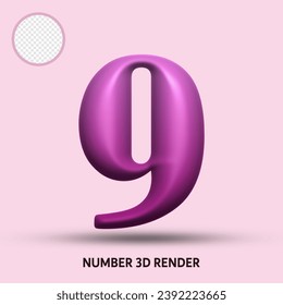 3D render number purple gradient color
