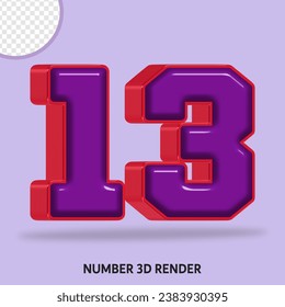 3D render number  with purple and red color glossy 
