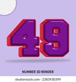 3D render number  with purple and red color glossy 