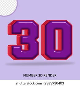 3D render number  with purple and red color glossy 