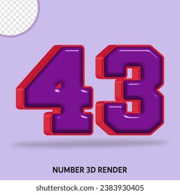 3D render number  with purple and red color glossy 