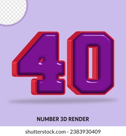 3D render number  with purple and red color glossy 