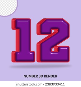 3D render number  with purple and red color glossy 